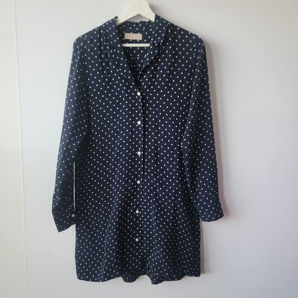 Everlane Dresses & Skirts - Everlane women's button front navy Polka Dot Shirtdress sz 4 long sleeve Cupro